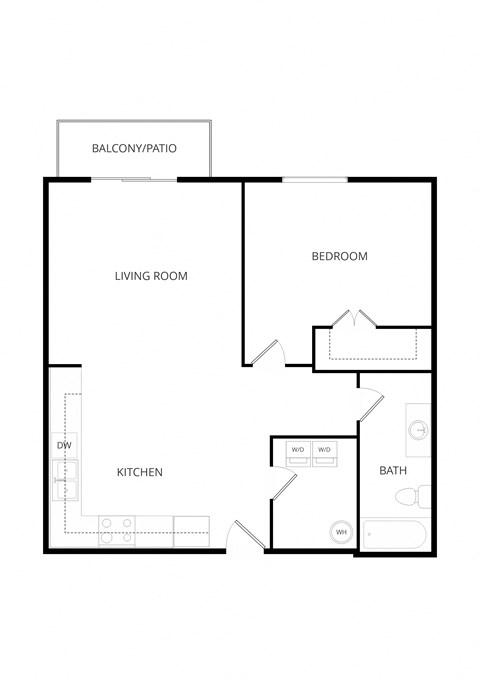 Floor plan for 1 bed, 1 bath, 725 sqft